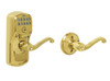 FE575-PLY-505-FLA Schlage Keypad Entry Auto-locks Series - Camelot Style Lock with Flair Lever in Ultima Bright Brass