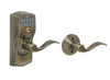 FE575-CAM-609-ACC Schlage Keypad Entry Auto-locks Series - Camelot Style Lock with Accent Lever in Antique Brass