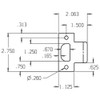 T9115-630 Don Jo 2-3/4" Extended Lip T-Strike Dimensional View