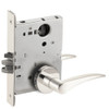 L9050L-12A-629-RH-RX Schlage L Series Less Cylinder Entrance Commercial - Request to Exit Mortise Lock with 12 Cast Lever - A Rose Design in Bright Stainless Steel