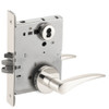 L9050J-12A-629-LH-RX Schlage L Series Entrance Commercial - Request to Exit Mortise Lock with 12 Cast Lever - A Rose Design Prepped for FSIC in Bright Stainless Steel