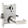 L9050B-06A-629-LX Schlage L Series Entrance Commercial - Latchbolt Monitor Mortise Lock with 06 Cast Lever Design Prepped for SFIC in Bright Stainless Steel