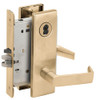 L9050J-06N-606-RX Schlage L Series Entrance Commercial - Request to Exit Mortise Lock with 06 Cast Lever Design Prepped for FSIC in Satin Brass