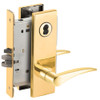 L9050J-12N-605-RX-RH Schlage L Series Entrance Commercial - Request to Exit Mortise Lock with 12 Cast Lever Design Prepped for FSIC in Bright Brass