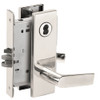 L9050J-01N-629-LX Schlage L Series Entrance Commercial - Latchbolt Monitor Mortise Lock with 01 Cast Lever Design Prepped for FSIC in Bright Stainless Steel