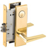 L9080P-05N-605-RX Schlage L Series Storeroom Commercial - Request to Exit Mortise Lock with 05 Cast Lever Design in Bright Brass