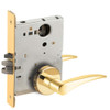 L9080L-12B-605-LH-RX Schlage L Series Less Cylinder Storeroom Commercial - Request to Exit Mortise Lock with 12 Cast Lever Design in Bright Brass
