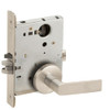 L9080L-01B-619-LX Schlage L Series Less Cylinder Storeroom Commercial - Latchbolt Monitor Mortise Lock with 01 Cast Lever Design in Satin Nickel