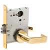L9080L-06A-605-LX Schlage L Series Less Cylinder Storeroom Commercial - Latchbolt Monitor Mortise Lock with 06 Cast Lever Design in Bright Brass