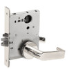 L9080L-06A-629-LX Schlage L Series Less Cylinder Storeroom Commercial - Latchbolt Monitor Mortise Lock with 06 Cast Lever Design in Bright Stainless Steel