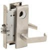 L9080L-06N-619-LX Schlage L Series Less Cylinder Storeroom Commercial - Latchbolt Monitor Mortise Lock with 06 Cast Lever Design in Satin Nickel