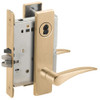 L9080J-12L-606-RH-RX Schlage L Series Storeroom Commercial - Request to Exit Mortise Lock with 12 Cast Lever Design Prepped for FSIC in Satin Brass