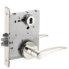 L9080B-12A-629-RH-RX Schlage L Series Storeroom Commercial - Request to Exit Mortise Lock with 12 Cast Lever Design Prepped for SFIC in Bright Stainless Steel