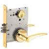 L9070P-12B-605-LH-RX Schlage L Series Classroom Commercial - Request to Exit Mortise Lock with 12 Cast Lever Design in Bright Brass