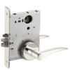 L9070L-12B-629-LH-RX Schlage L Series Less Cylinder Classroom Commercial - Request to Exit Mortise Lock with 12 Cast Lever Design in Bright Stainless Steel