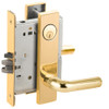 L9076P-02L-605 Schlage L Series Classroom Holdback Mortise Lock with 02 Cast Lever Design in Bright Brass