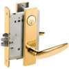 L9076P-07L-605 Schlage L Series Classroom Holdback Mortise Lock with 07 Cast Lever Design in Bright Brass
