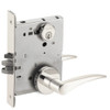 L9076P-12A-629-RH-RX Schlage L Series Classroom Holdback - Request to Exit Mortise Lock with 12 Cast Lever Design in Bright Stainless Steel