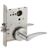 L9076L-12B-630-LH-RX Schlage L Series Less Cylinder Classroom Holdback - Request to Exit Mortise Lock with 12 Cast Lever Design in Satin Stainless Steel