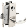 L9076L-17N-629-LX Schlage L Series Less Cylinder Classroom Holdback - Latchbolt Monitor Mortise Lock with 17 Cast Lever Design in Bright Stainless Steel
