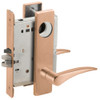 L9076L-12L-612-LH-RX Schlage L Series Less Cylinder Classroom Holdback - Request to Exit Mortise Lock with 12 Cast Lever Design in Satin Bronze