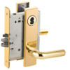 L9076B-02L-605 Schlage L Series Classroom Holdback Mortise Lock with 02 Cast Lever Design Prepped for SFIC in Bright Brass