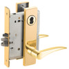 L9076B-12L-605-LH Schlage L Series Classroom Holdback Mortise Lock with 12 Cast Lever Design Prepped for SFIC in Bright Brass