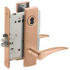 L9076B-12L-612-LH Schlage L Series Classroom Holdback Mortise Lock with 12 Cast Lever Design Prepped for SFIC in Satin Bronze