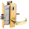 L9076B-17L-605 Schlage L Series Classroom Holdback Mortise Lock with 17 Cast Lever Design Prepped for SFIC in Bright Brass