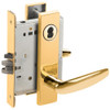 L9076B-07L-605-RX Schlage L Series Classroom Holdback - Request to Exit Mortise Lock with 07 Cast Lever Design Prepped for SFIC in Bright Brass