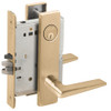 LV9070P-05L-606-RX Schlage L Series Vandlgard - Classroom Commercial - Request to Exit Mortise Lock with 05 Cast Lever Design in Satin Brass