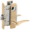 LV9070L-12L-606-LH-RX Schlage L Series Vandlgard - Less Cylinder Classroom Commercial - Request to Exit Mortise Lock with 12 Cast Lever Design in Satin Brass