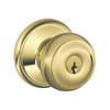 F51A-GEO-605 Schlage F Series - Knob Georgian Style with Keyed Entrance Lock Function in Bright Brass