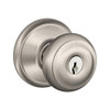 F51A-GEO-619 Schlage F Series - Knob Georgian Style with Keyed Entrance Lock Function in Satin Nickel