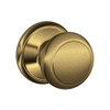 F10-AND-609 Schlage F Series - Knob Andover Style with Passage Lock Function in Antique Brass