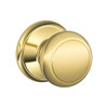 F170-AND-605 Schlage F Series - Knob Andover Style with Single Dummy Trim Function in Bright Brass