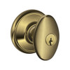 F51A-SIE-609 Schlage F Series - Knob Siena Style with Keyed Entrance Lock Function in Antique Brass