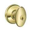 F51A-SIE-505 Schlage F Series - Knob Siena Style with Keyed Entrance Lock Function in Lifetime Brass