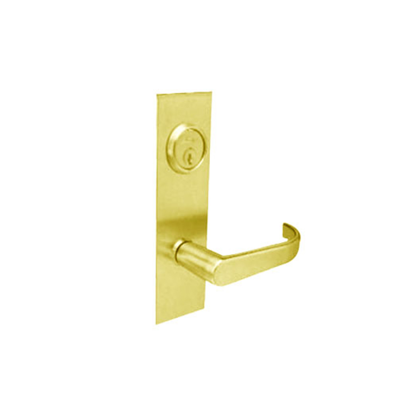 BM01-BRH-03 Arrow Mortise Lock BM Series Passage Lever with Broadway Design and H Escutcheon in Bright Brass