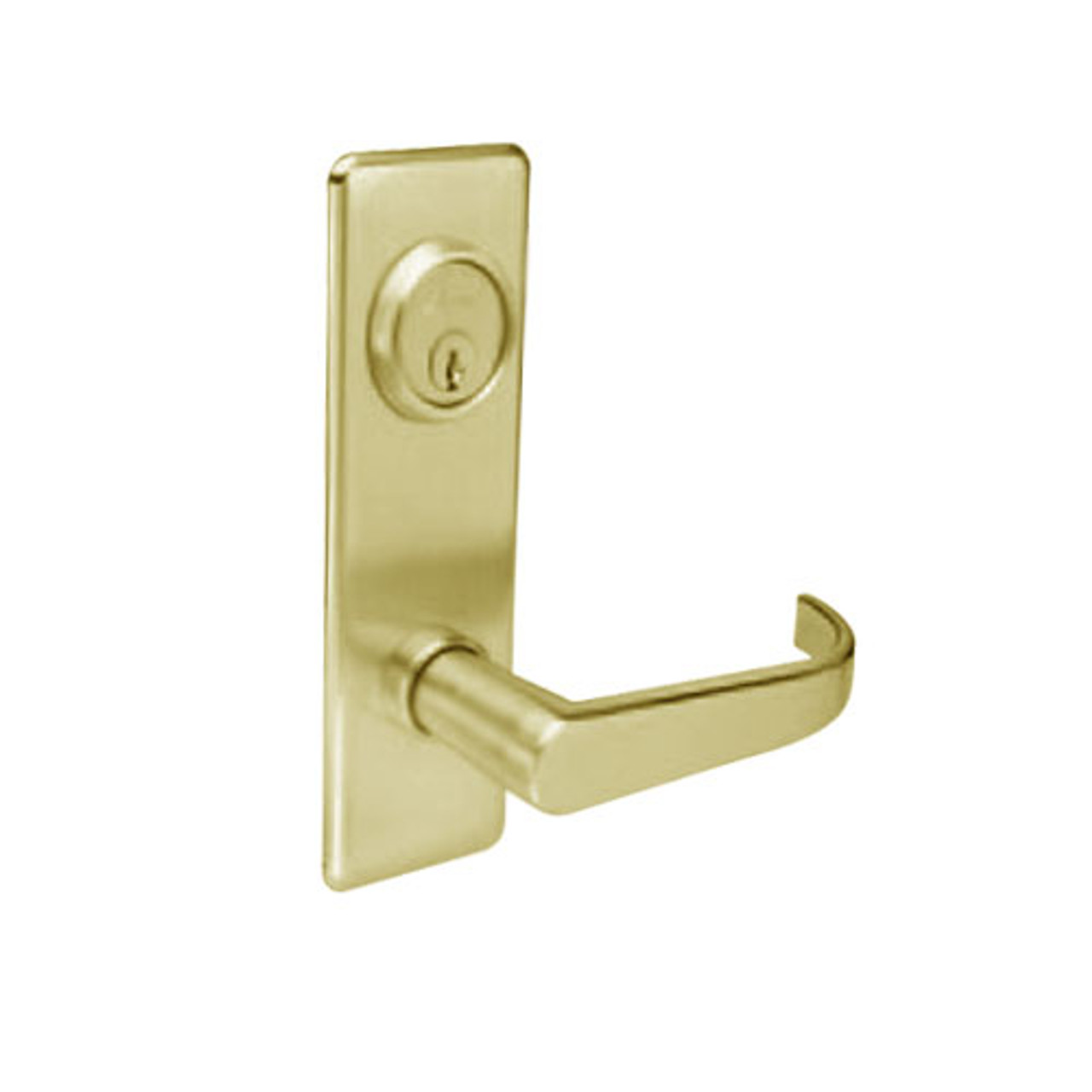 BM02-BRG-04 Arrow Mortise Lock BM Series Privacy Lever with Broadway Design and G Escutcheon in Satin Brass