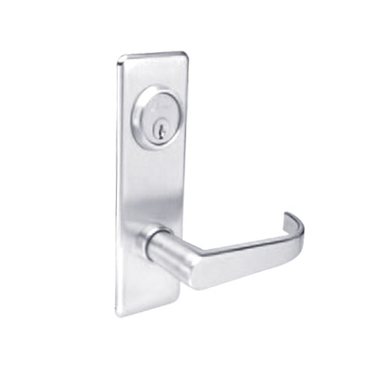 BM07-BRG-26 Arrow Mortise Lock BM Series Exit Lever with Broadway Design and G Escutcheon in Bright Chrome