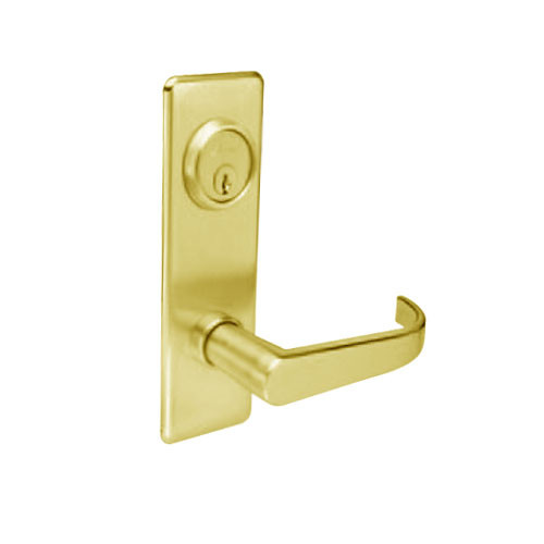 BM22-BRG-03 Arrow Mortise Lock BM Series Office Lever with Broadway Design and G Escutcheon in Bright Brass
