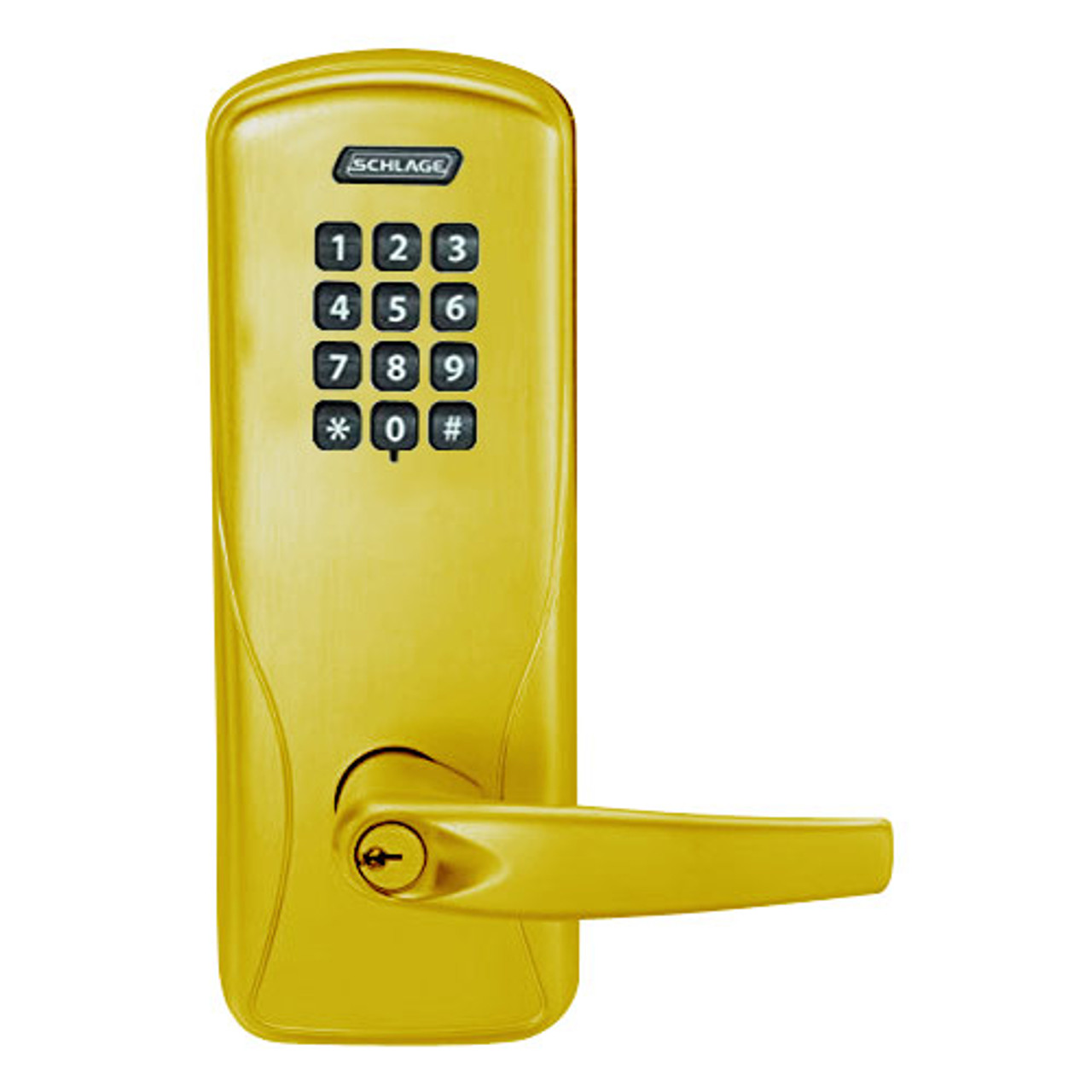 CO100-MS-70-KP-ATH-PD-605 Schlage Standalone Mortise Electronic Keypad locks in Bright Brass