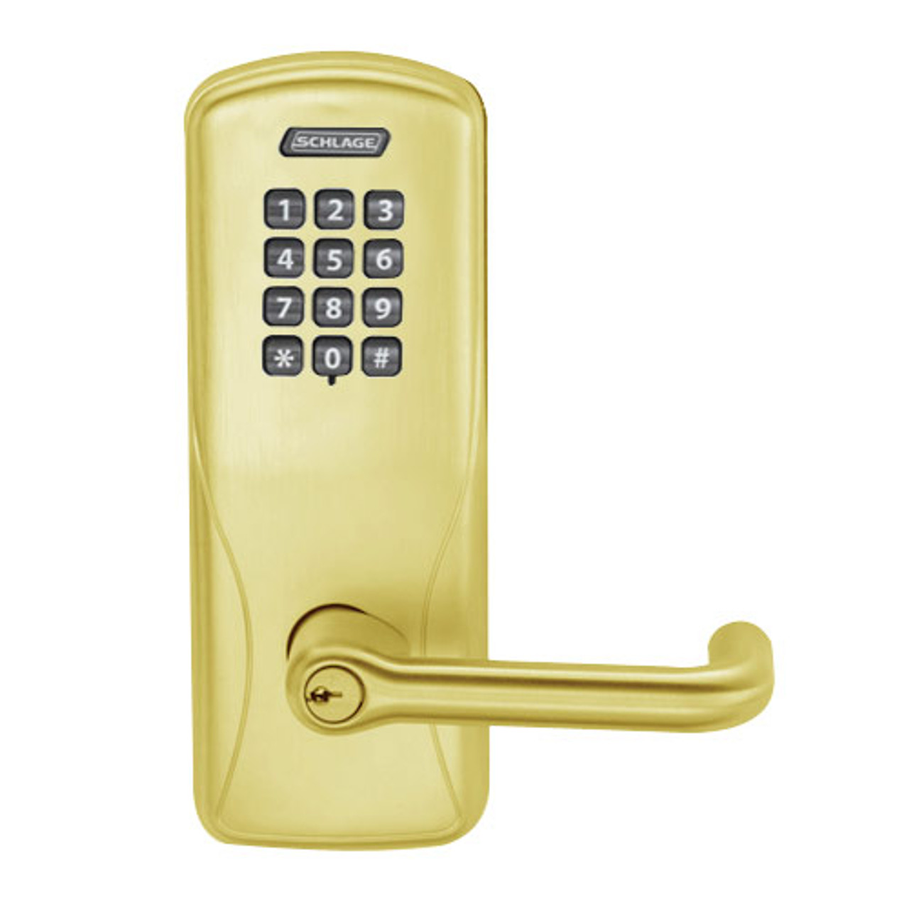 CO200-MS-70-KP-TLR-PD-605 Mortise Electronic Keypad Locks in Bright Brass
