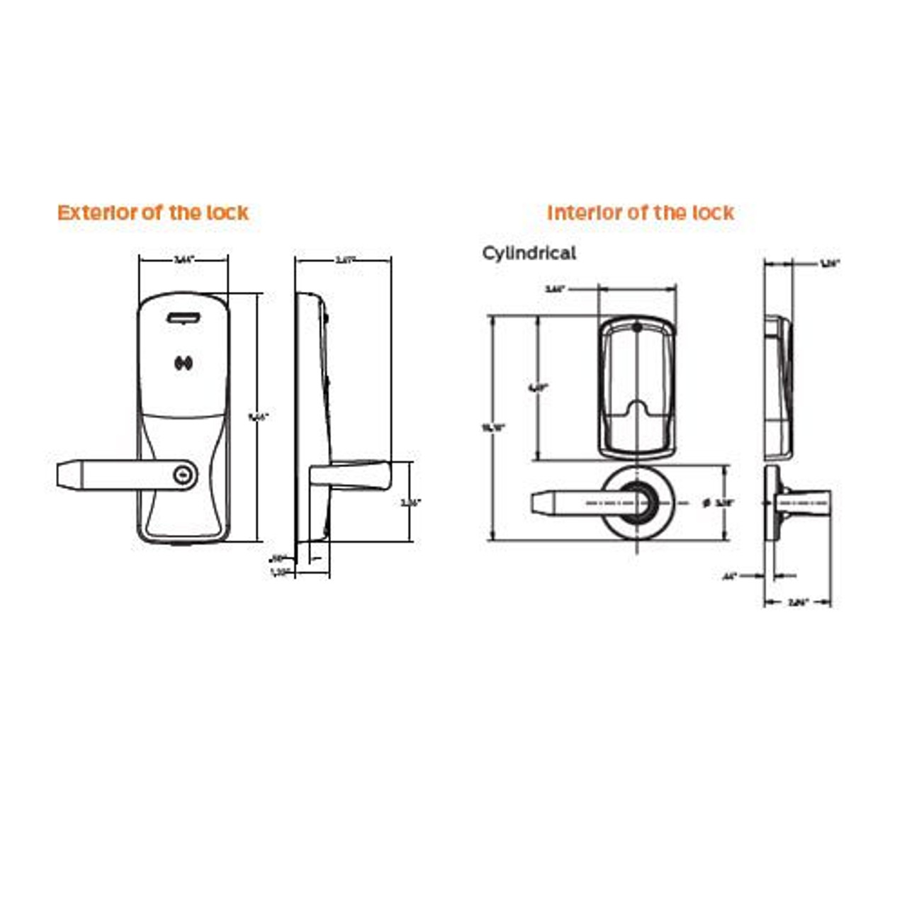 CO200-CY-50-MS-ATH-PD-606 Schlage Standalone Cylindrical Electronic Magnetic Stripe Reader Locks in Satin Brass