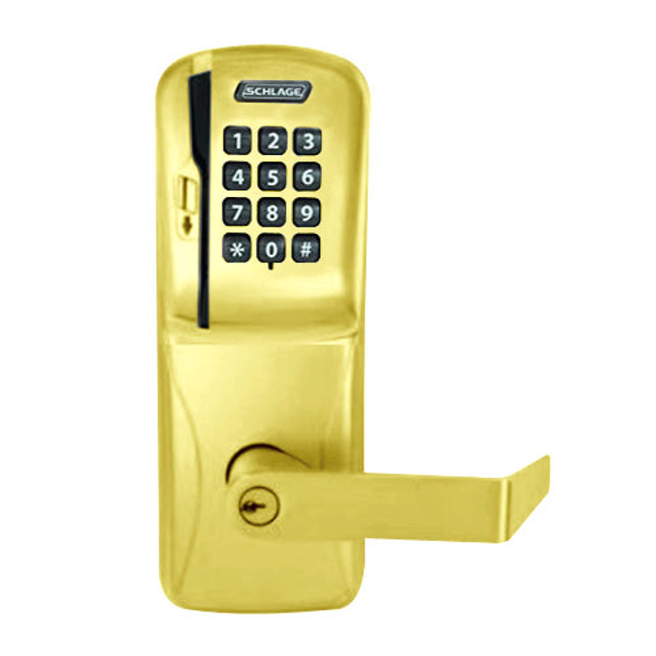 CO200-MS-40-MSK-RHO-PD-605 Mortise Electronic Swipe with Keypad Locks in Bright Brass