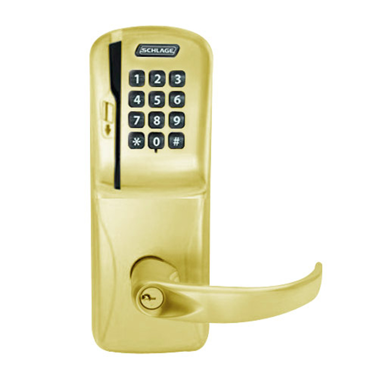 CO200-MS-70-MSK-SPA-PD-605 Mortise Electronic Swipe with Keypad Locks in Bright Brass