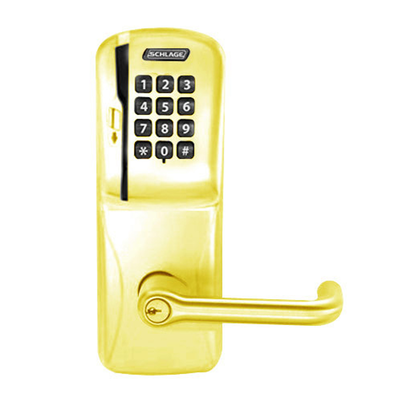 CO200-MS-70-MSK-TLR-PD-605 Mortise Electronic Swipe with Keypad Locks in Bright Brass