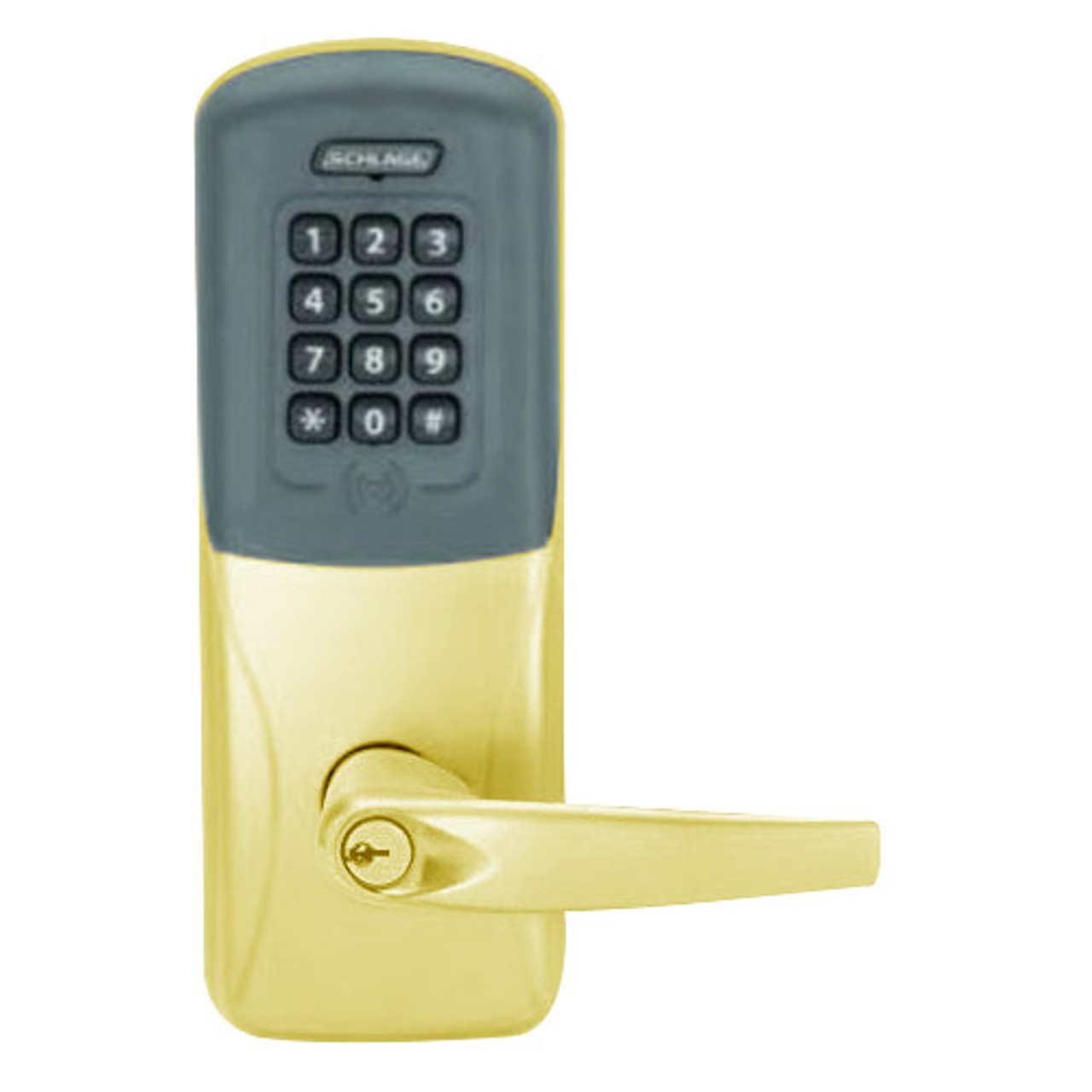 CO200-CY-70-PRK-ATH-PD-605 Schlage Standalone Cylindrical Electronic Proximity with Keypad Locks in Bright Brass