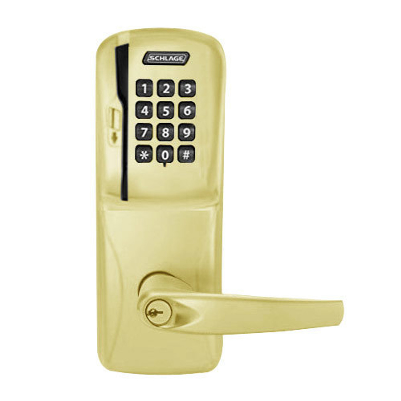 CO250-CY-40-MSK-ATH-PD-605 Schlage Privacy Rights on Magnetic Stripe with Keypad Cylindrical Locks in Bright Brass